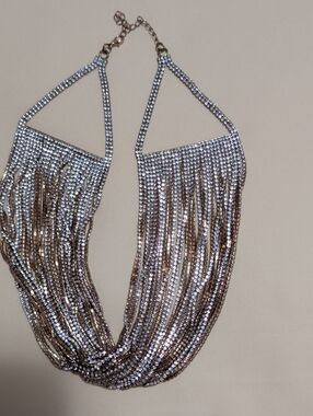 Silver Multi-Strand Crystal Fringe Necklace